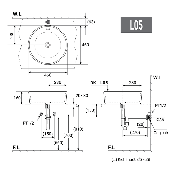 Top các mẫu lavabo D&K có kích thước nhỏ